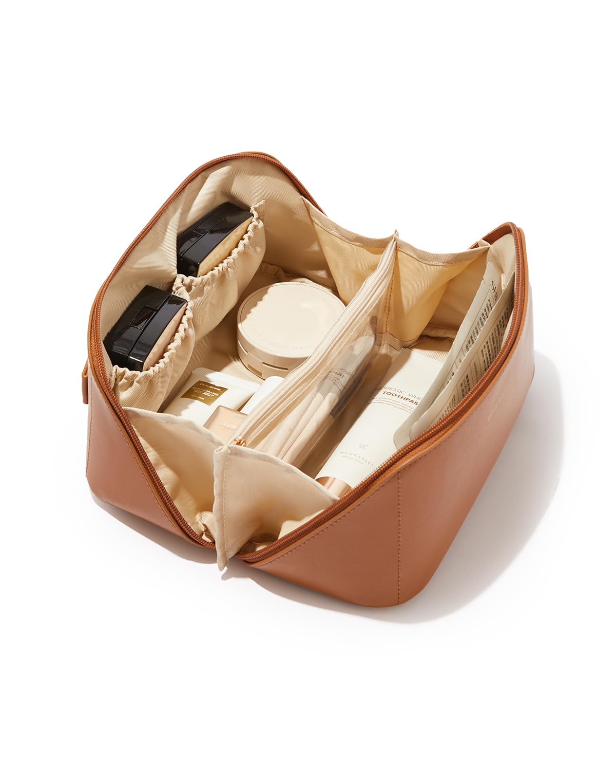 Wide-Open PU Leather Makeup Bag