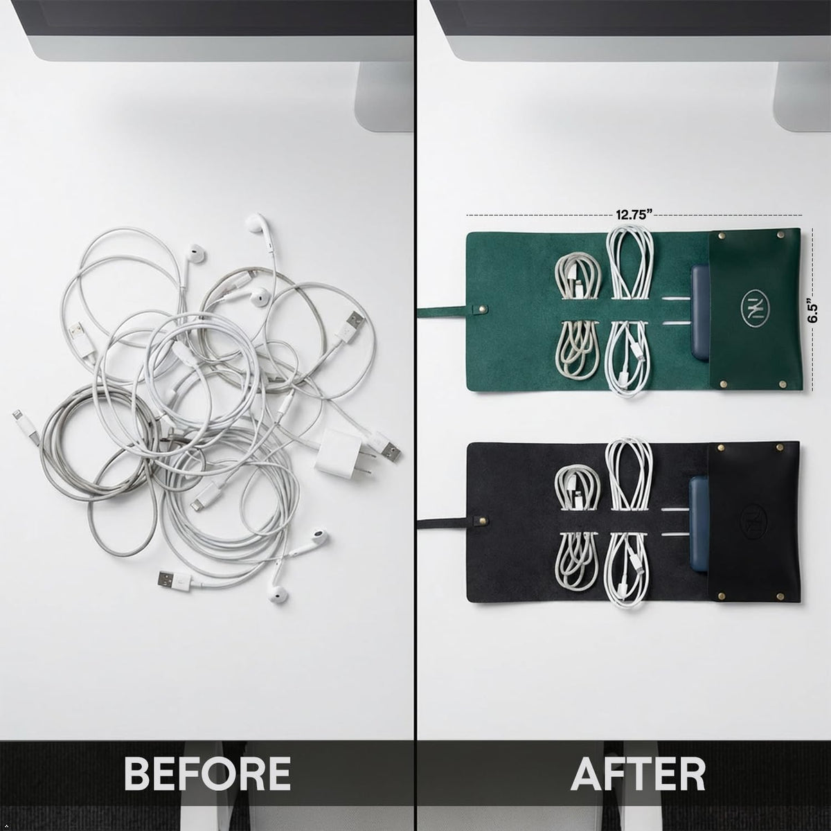 Leather Roll-Up Cable Organizer