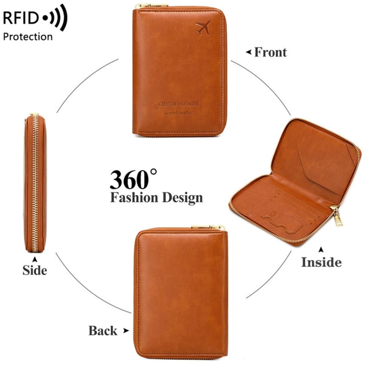 Zippered RFID Leather Passport Organizer