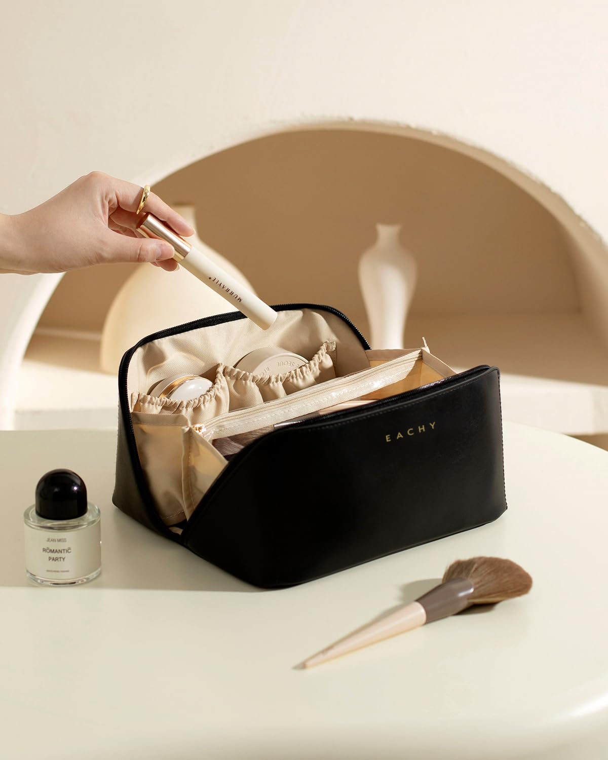 Wide-Open PU Leather Makeup Bag
