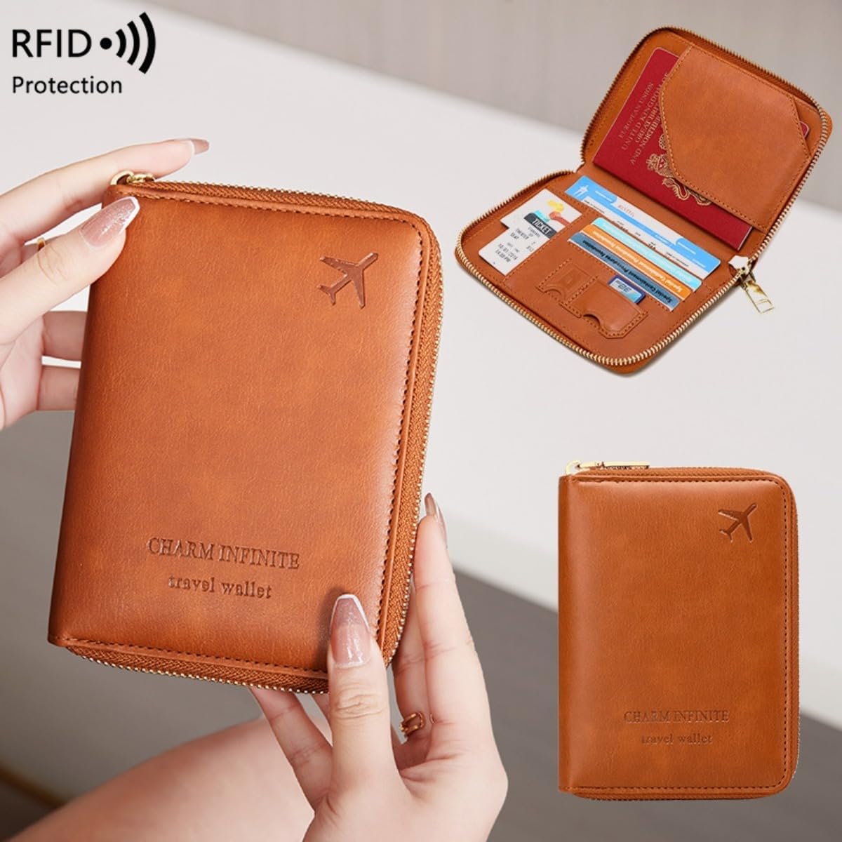 Zippered RFID Leather Passport Organizer