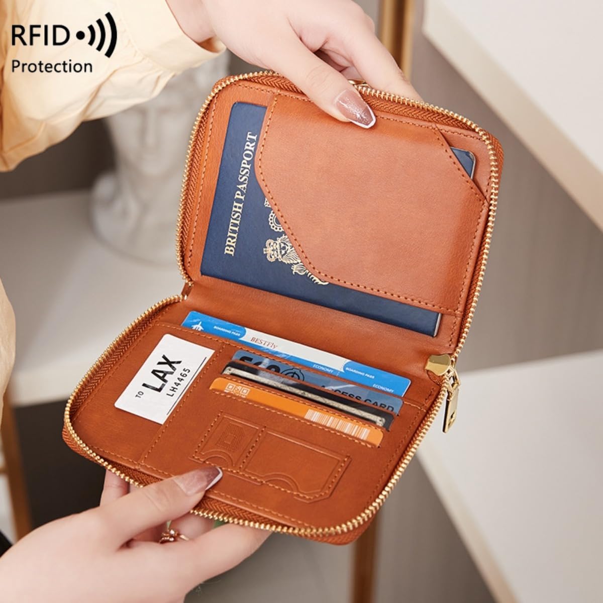 Zippered RFID Leather Passport Organizer