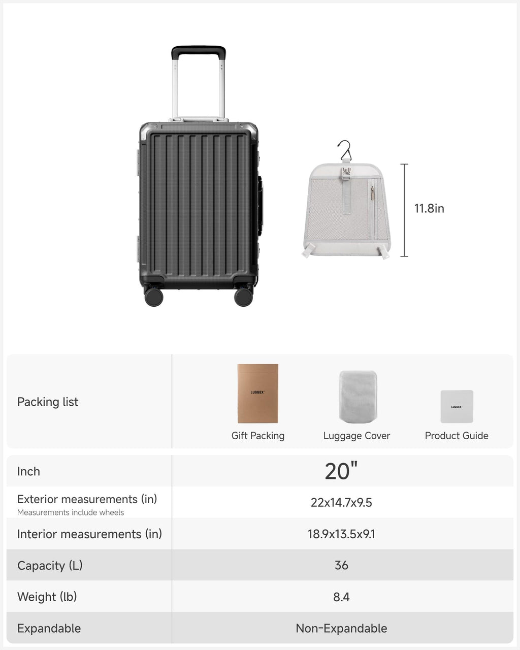 Zipperless Aluminum-Frame Carry-On Suitcase