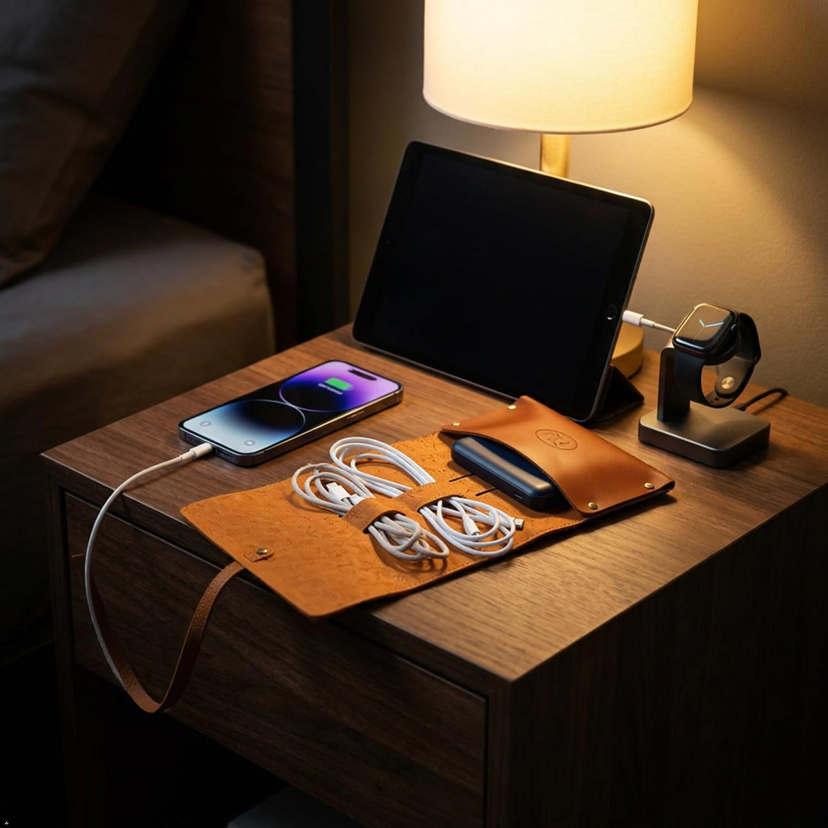 Leather Roll-Up Cable Organizer