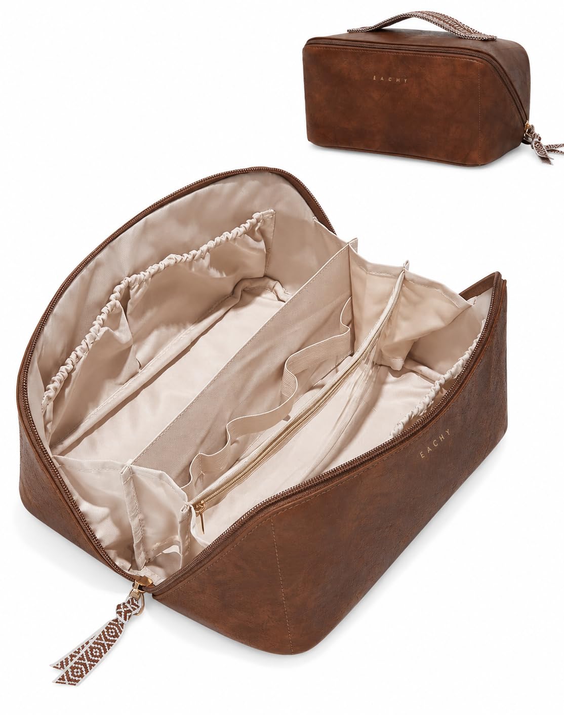 Wide-Open PU Leather Makeup Bag