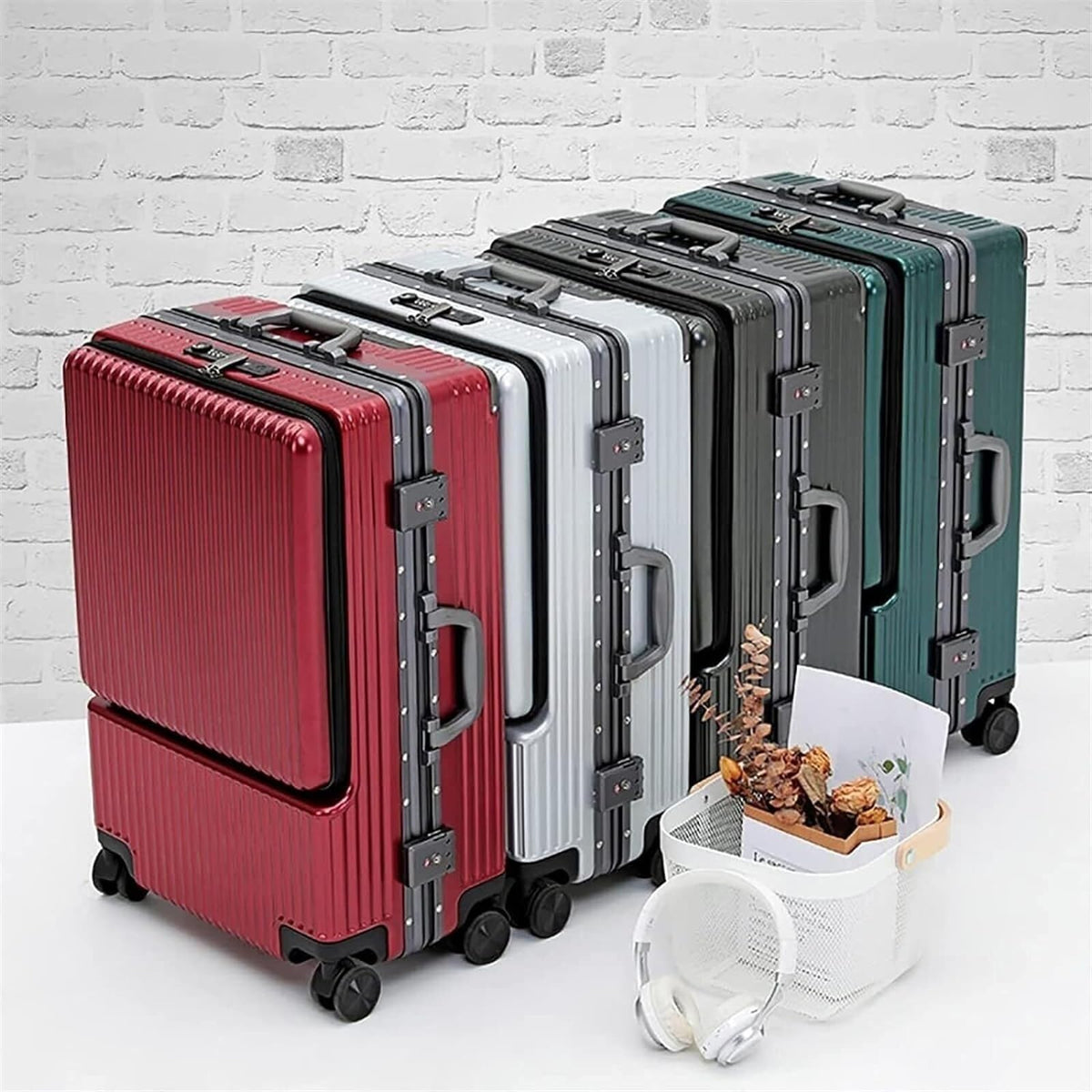 Front-Pocket Aluminum-Frame Suitcase