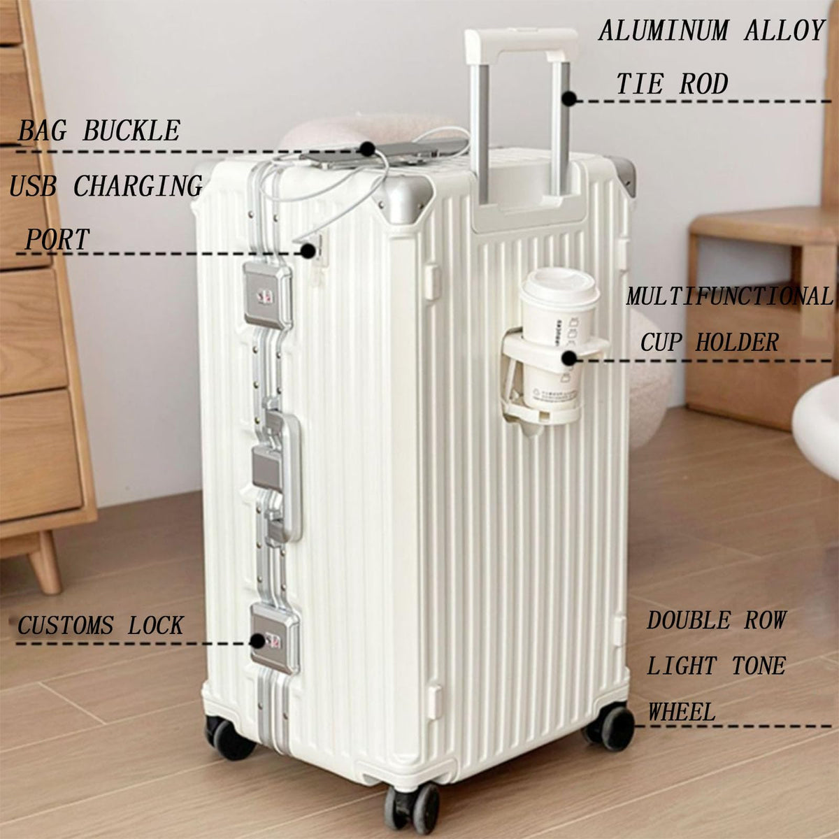 Large-Capacity Aluminum-Frame Checked Suitcase