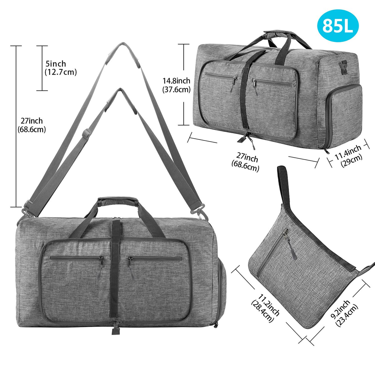 65L–115L Foldable Duffel with Shoe Compartment