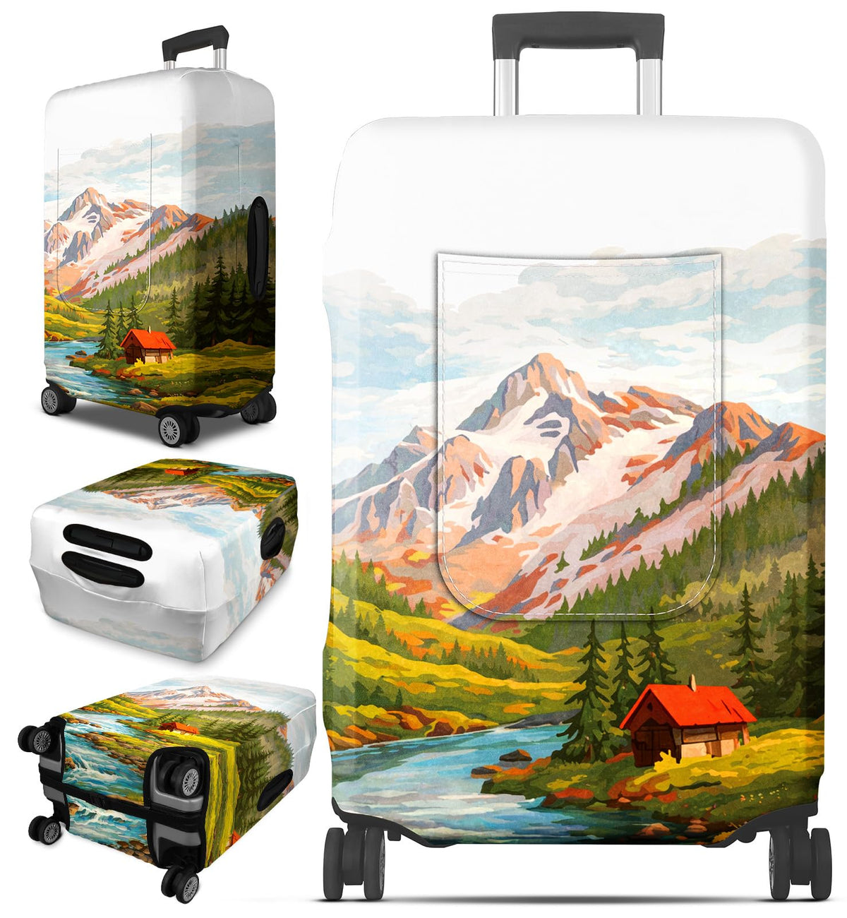 Patterned Suitcase Cover with Storage Pocket