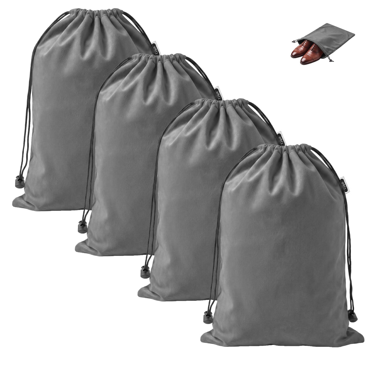 Four-Pack Flannel Drawstring Shoe Bags