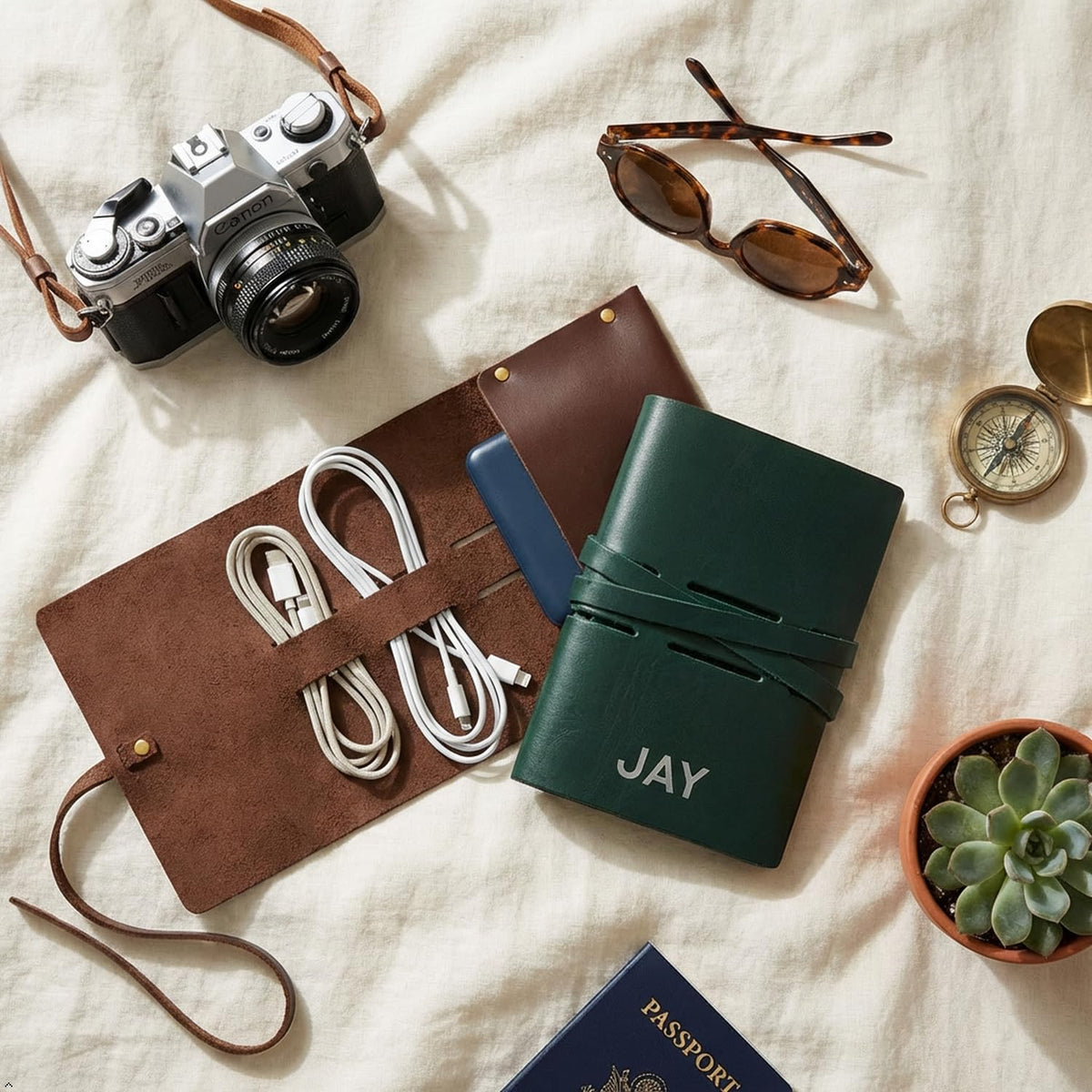 Leather Roll-Up Cable Organizer