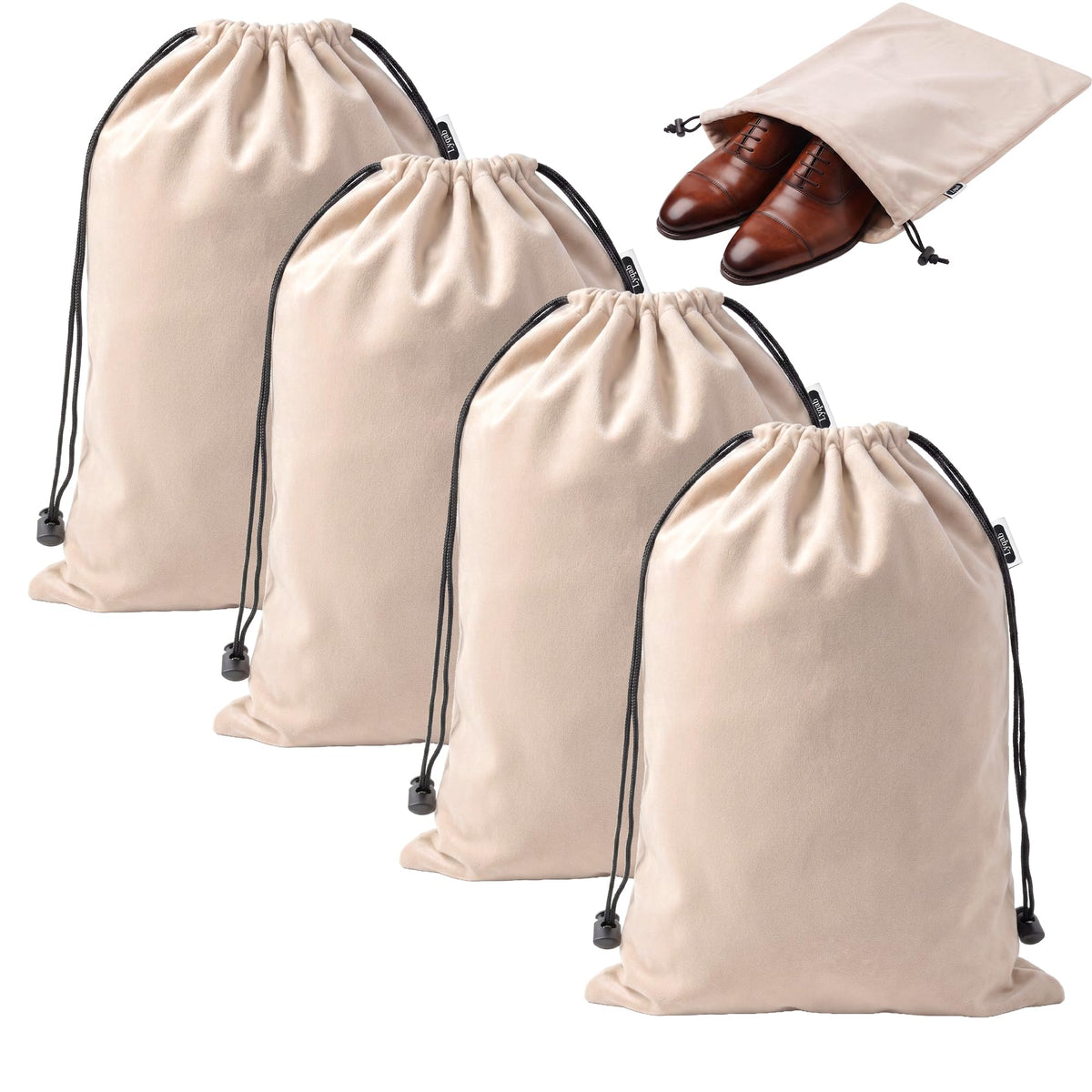 Four-Pack Flannel Drawstring Shoe Bags