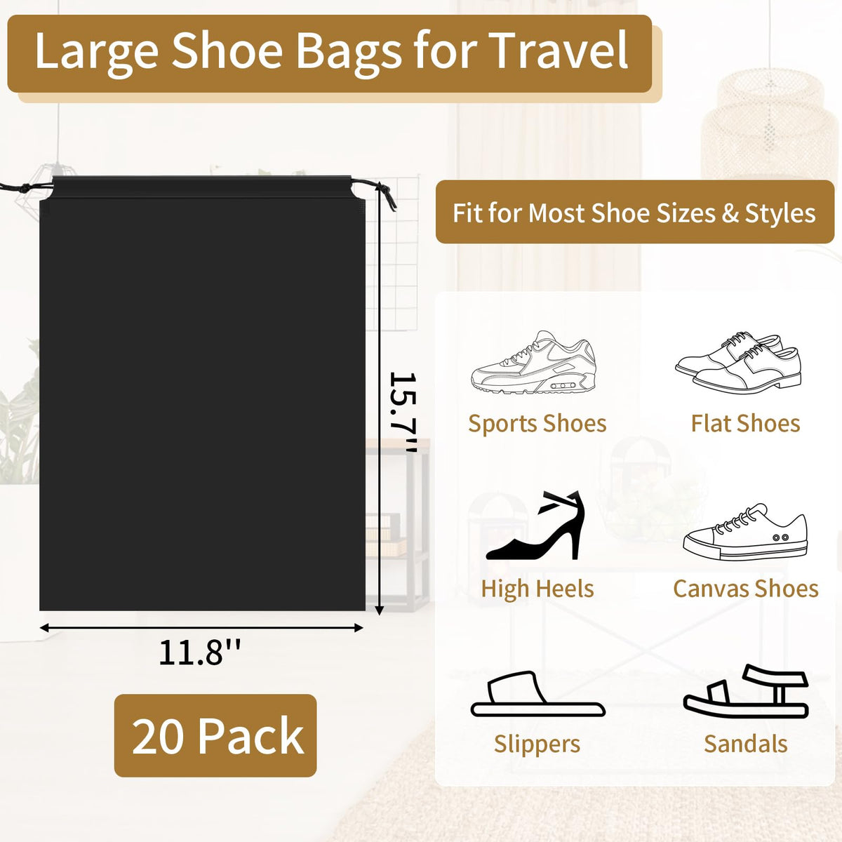 Multi-Pack Travel Shoe Storage Bags