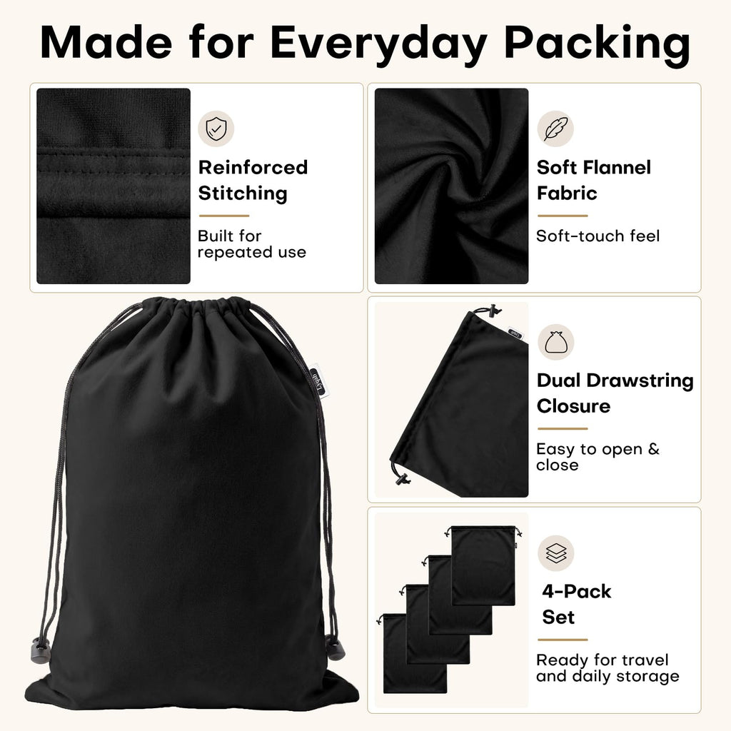 Four-Pack Flannel Drawstring Shoe Bags