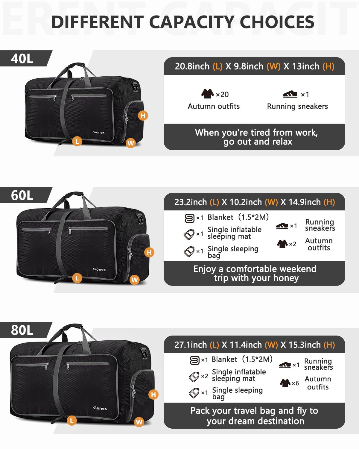 40L–150L Foldable Travel Duffel