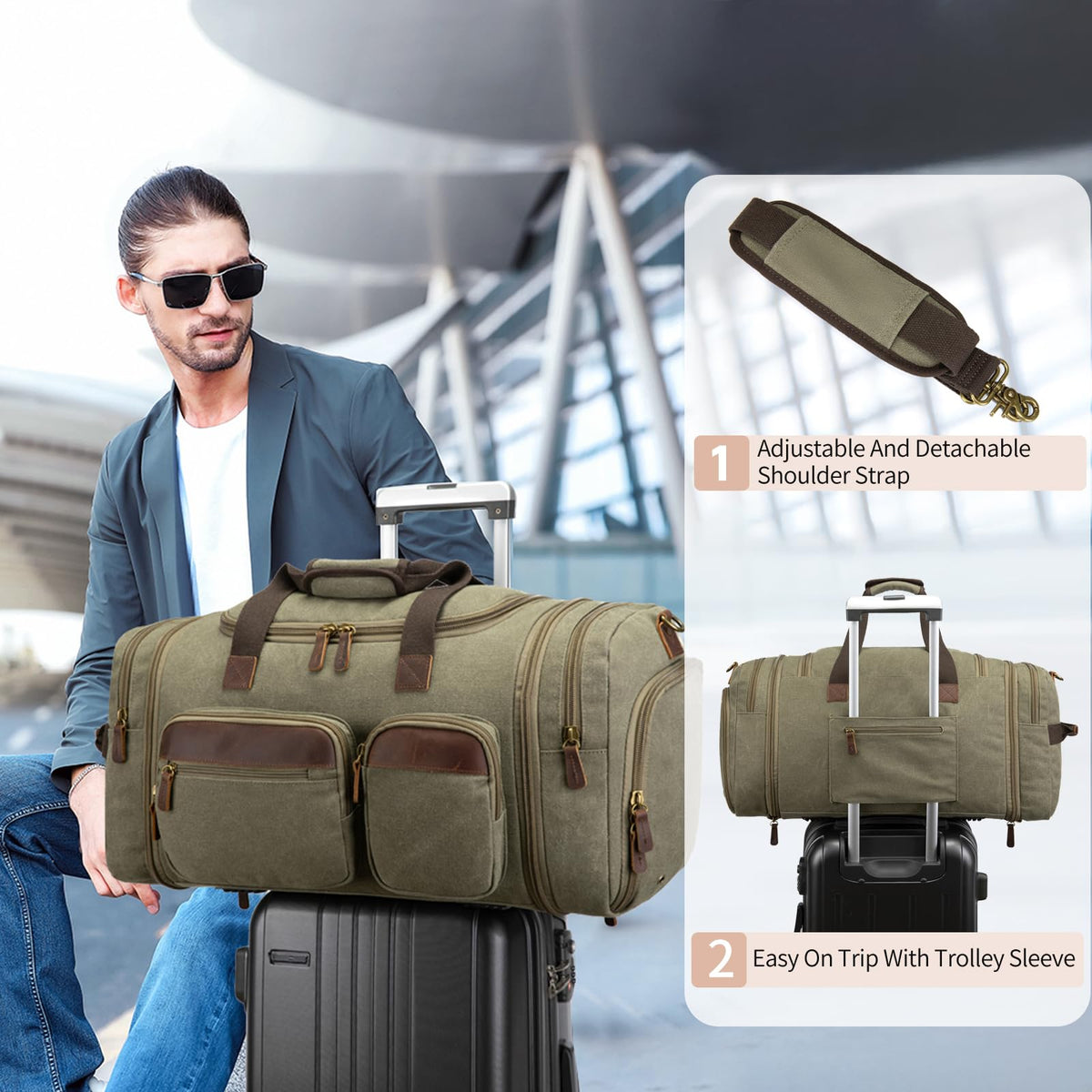60L Expandable Canvas Weekender Set