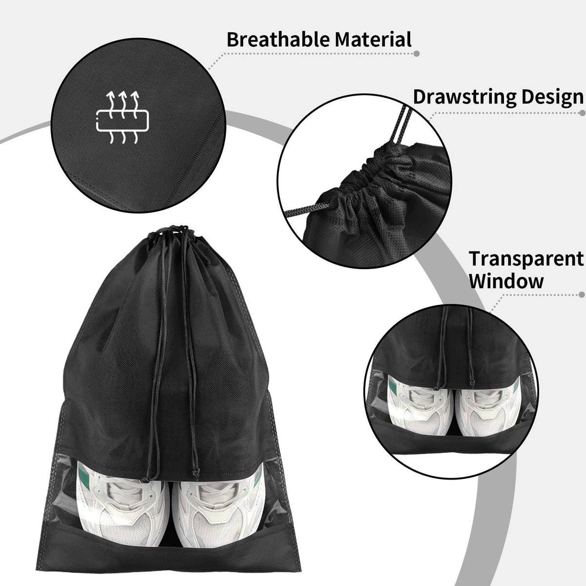 Drawstring Shoe Bags with Clear Window