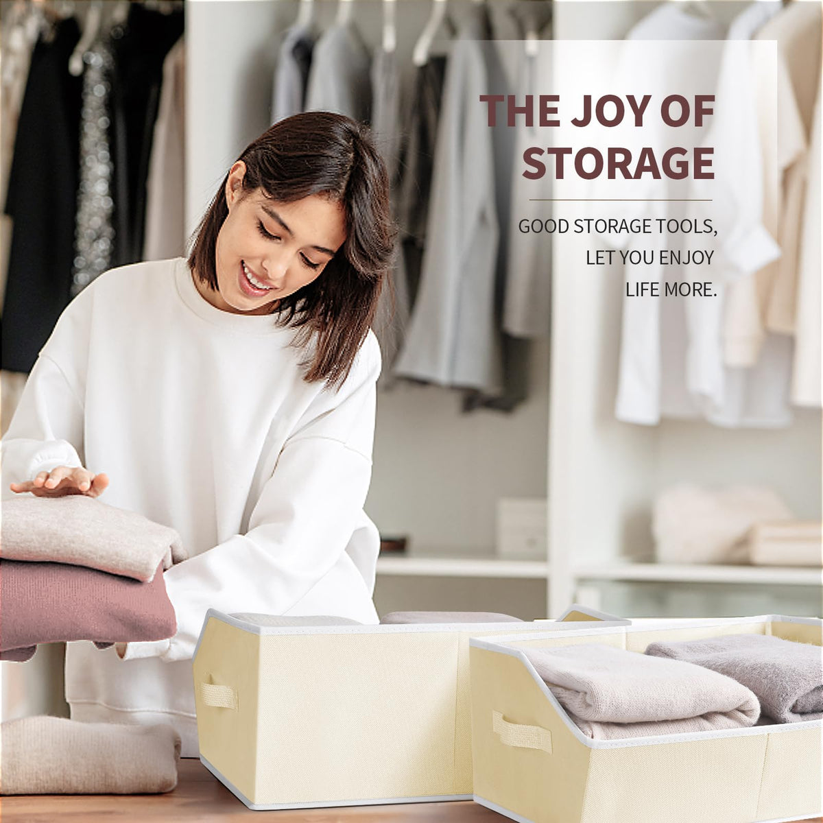 Open-Front Fabric Clothing Storage Bins