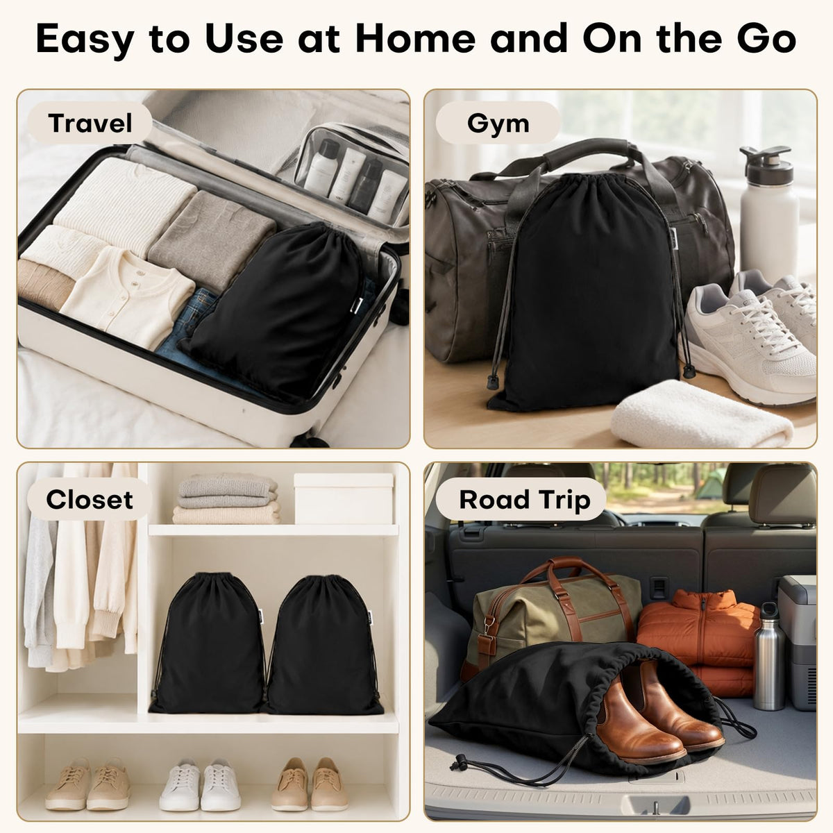 Four-Pack Flannel Drawstring Shoe Bags