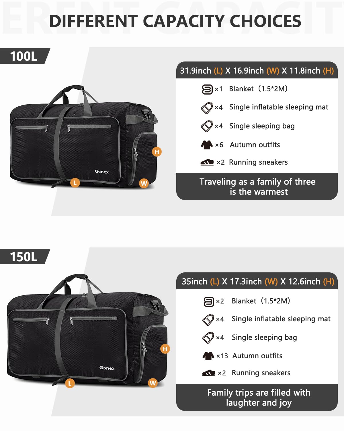 40L–150L Foldable Travel Duffel