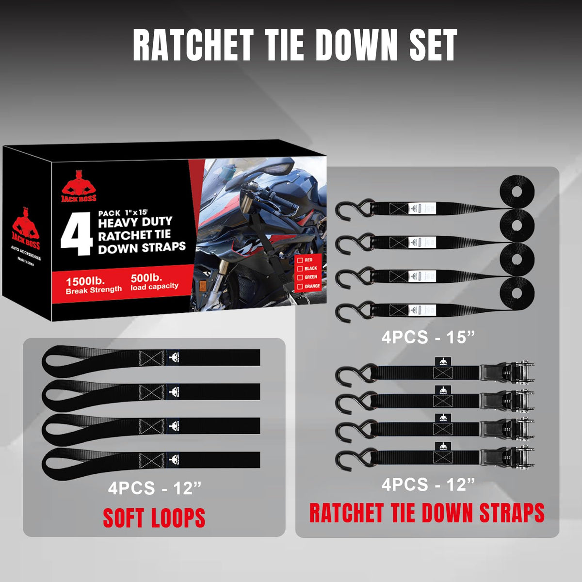 Ratchet Tie-Down Strap Set