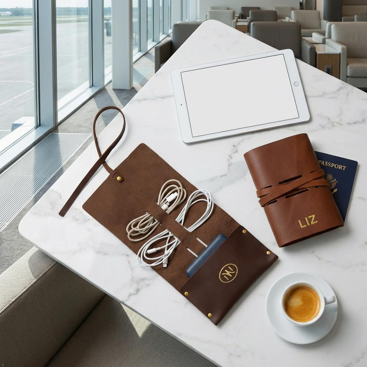 Leather Roll-Up Cable Organizer