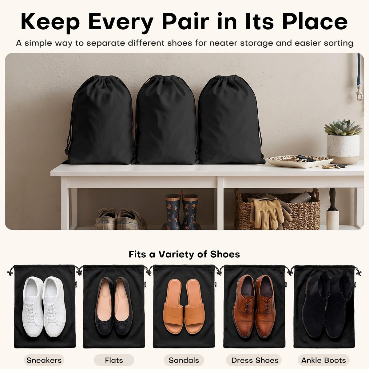 Four-Pack Flannel Drawstring Shoe Bags