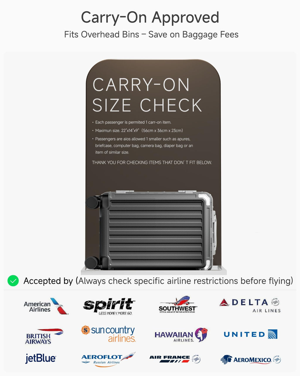 Zipperless Aluminum-Frame Carry-On Suitcase