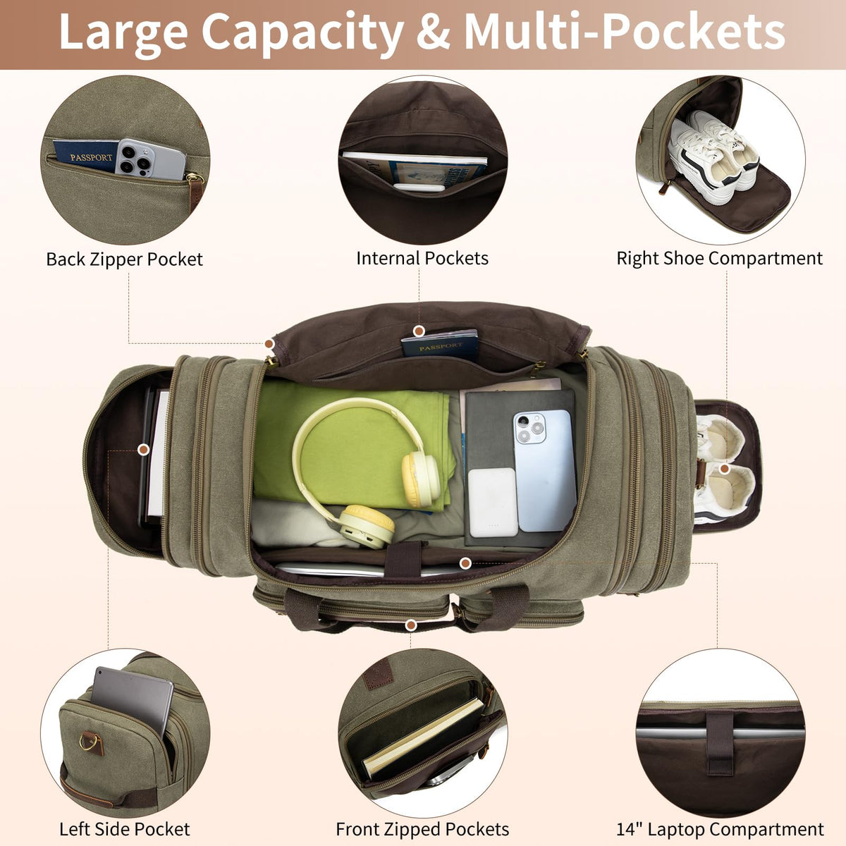 60L Expandable Canvas Weekender Set