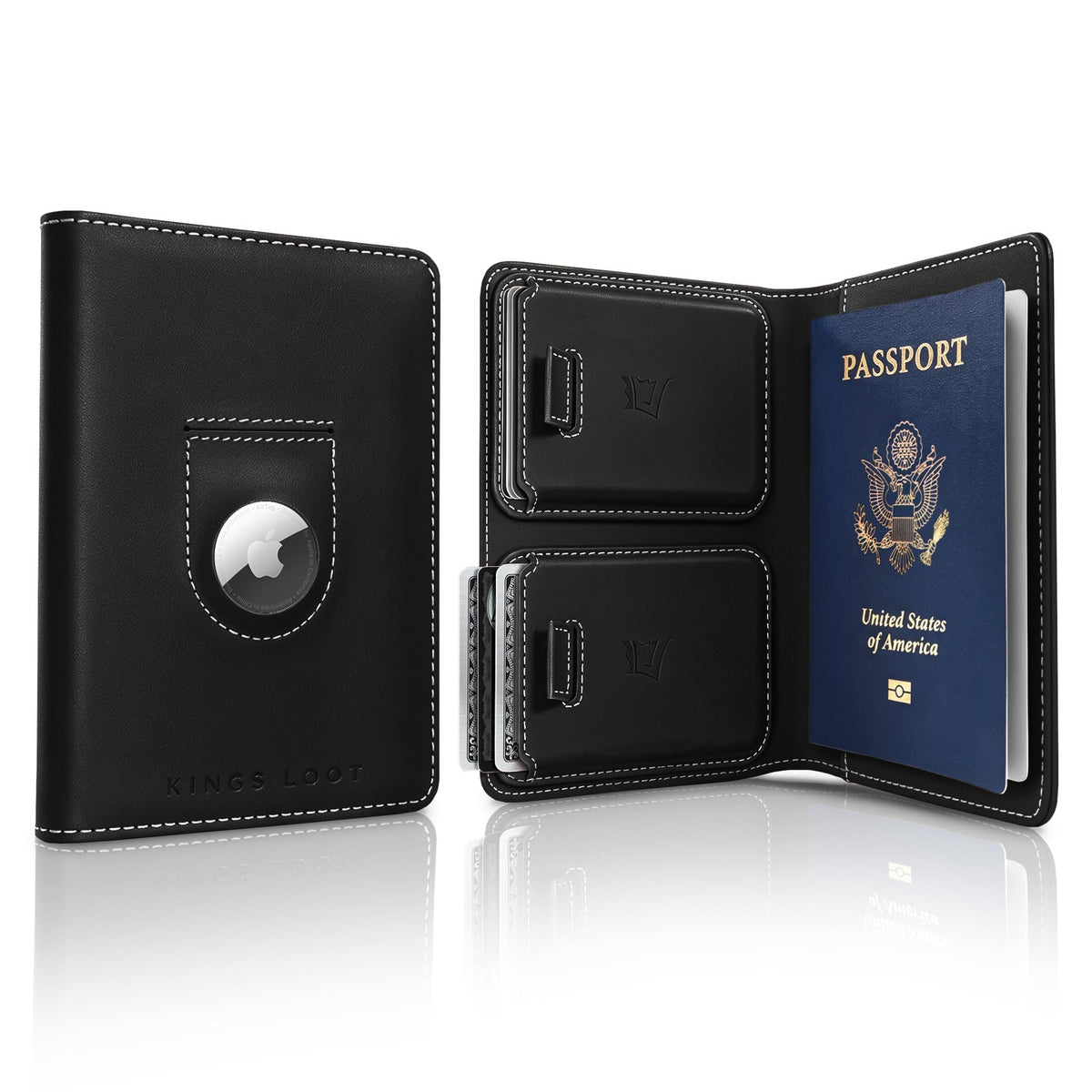 Leather RFID Passport Wallet with Tracker Pocket