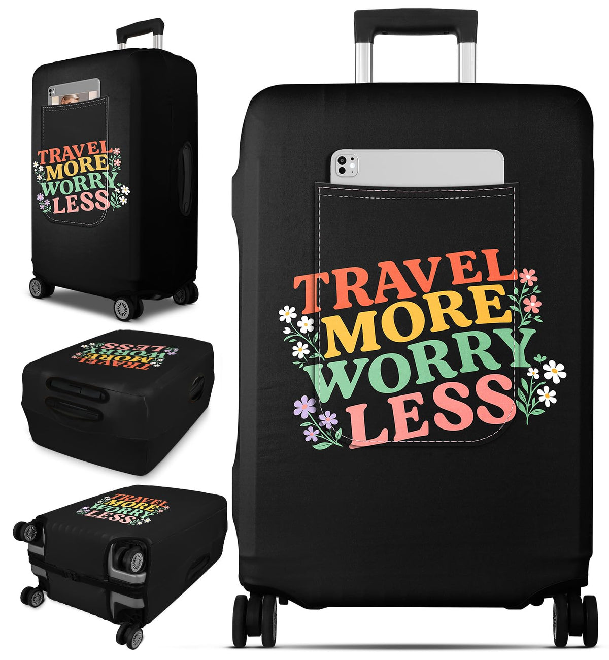 Patterned Suitcase Cover with Storage Pocket