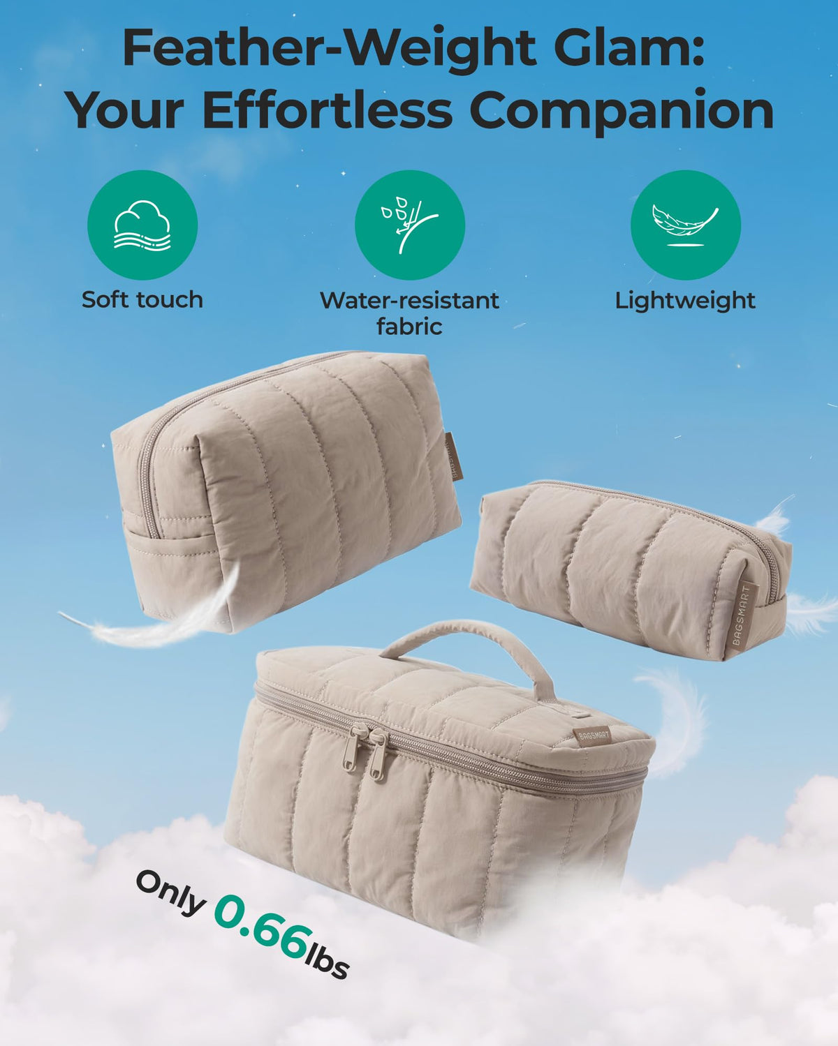 Three-Piece Padded Cosmetic Bag Set