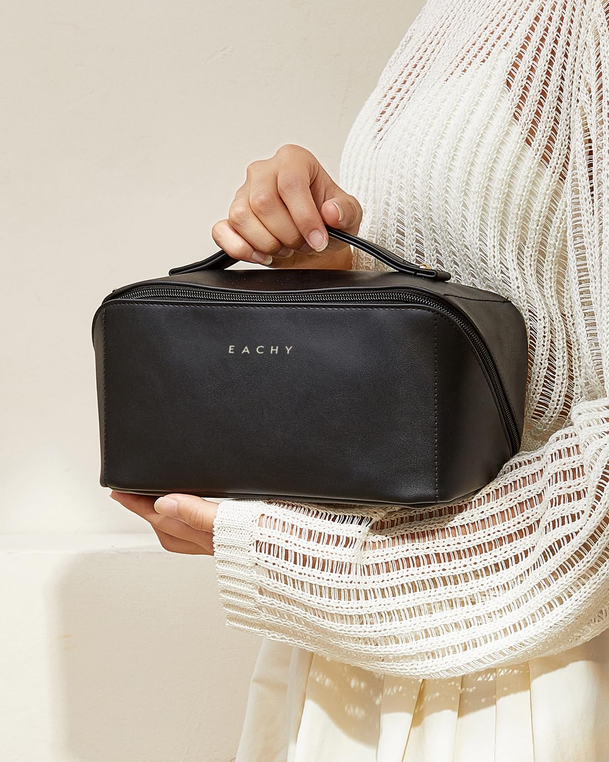 Wide-Open PU Leather Makeup Bag