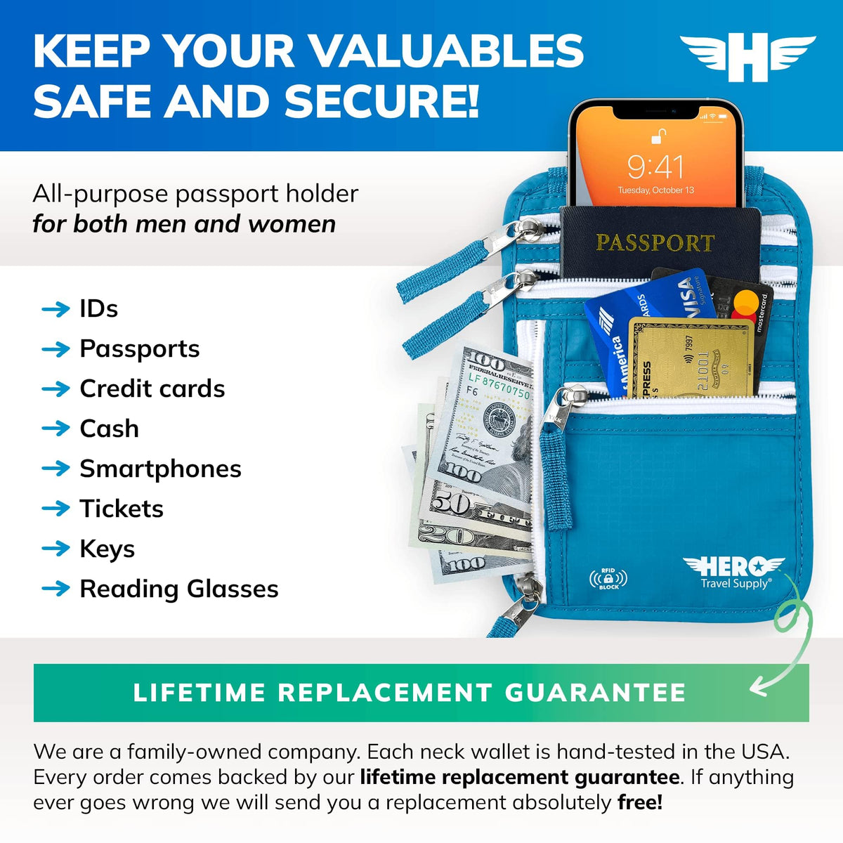 RFID-Blocking Travel Neck Wallet