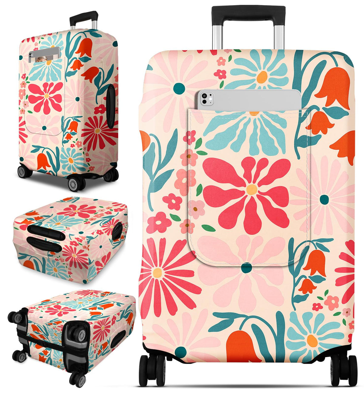 Patterned Suitcase Cover with Storage Pocket