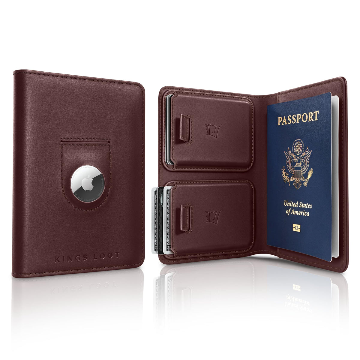 Leather RFID Passport Wallet with Tracker Pocket