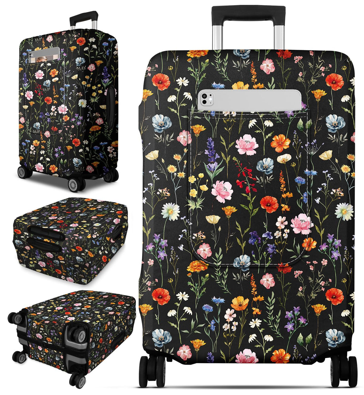 Patterned Suitcase Cover with Storage Pocket