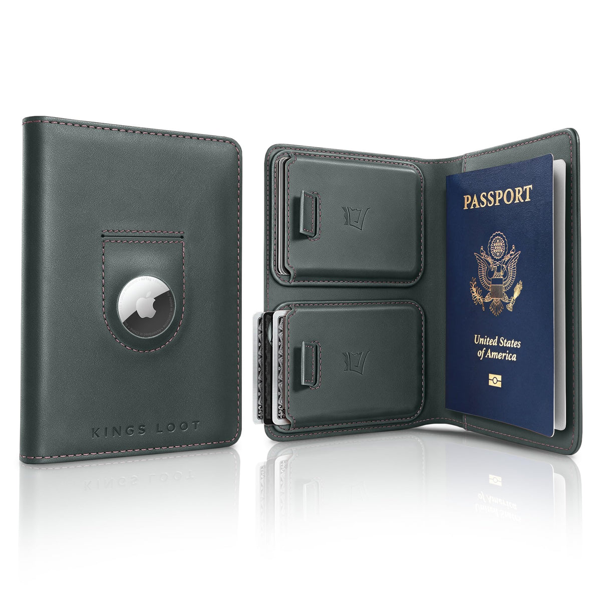 Leather RFID Passport Wallet with Tracker Pocket