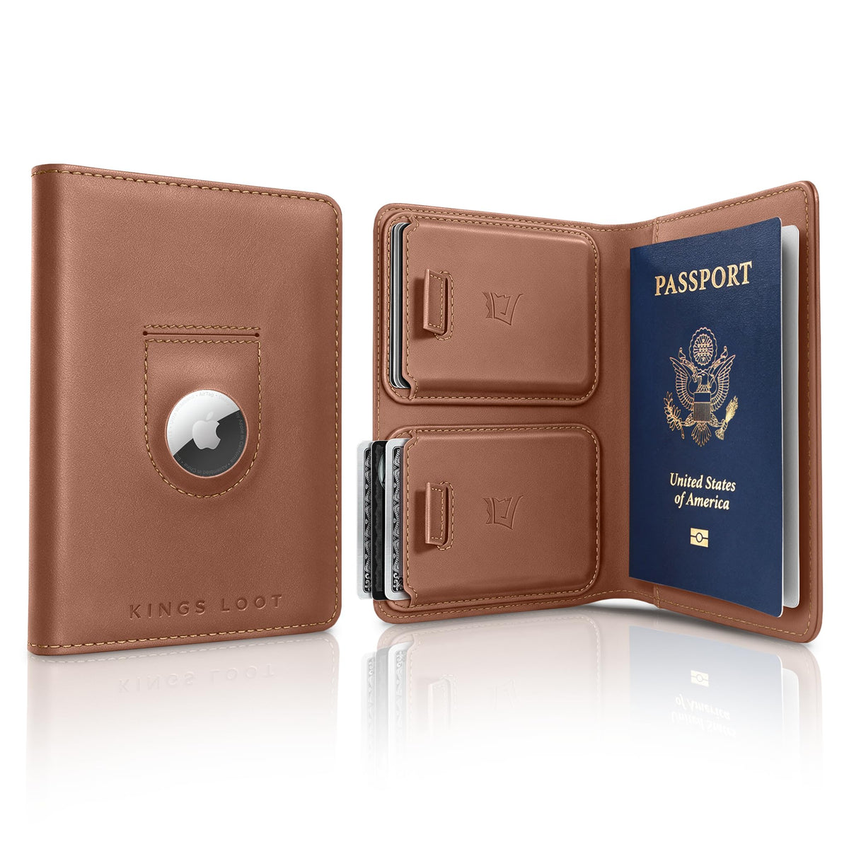 Leather RFID Passport Wallet with Tracker Pocket