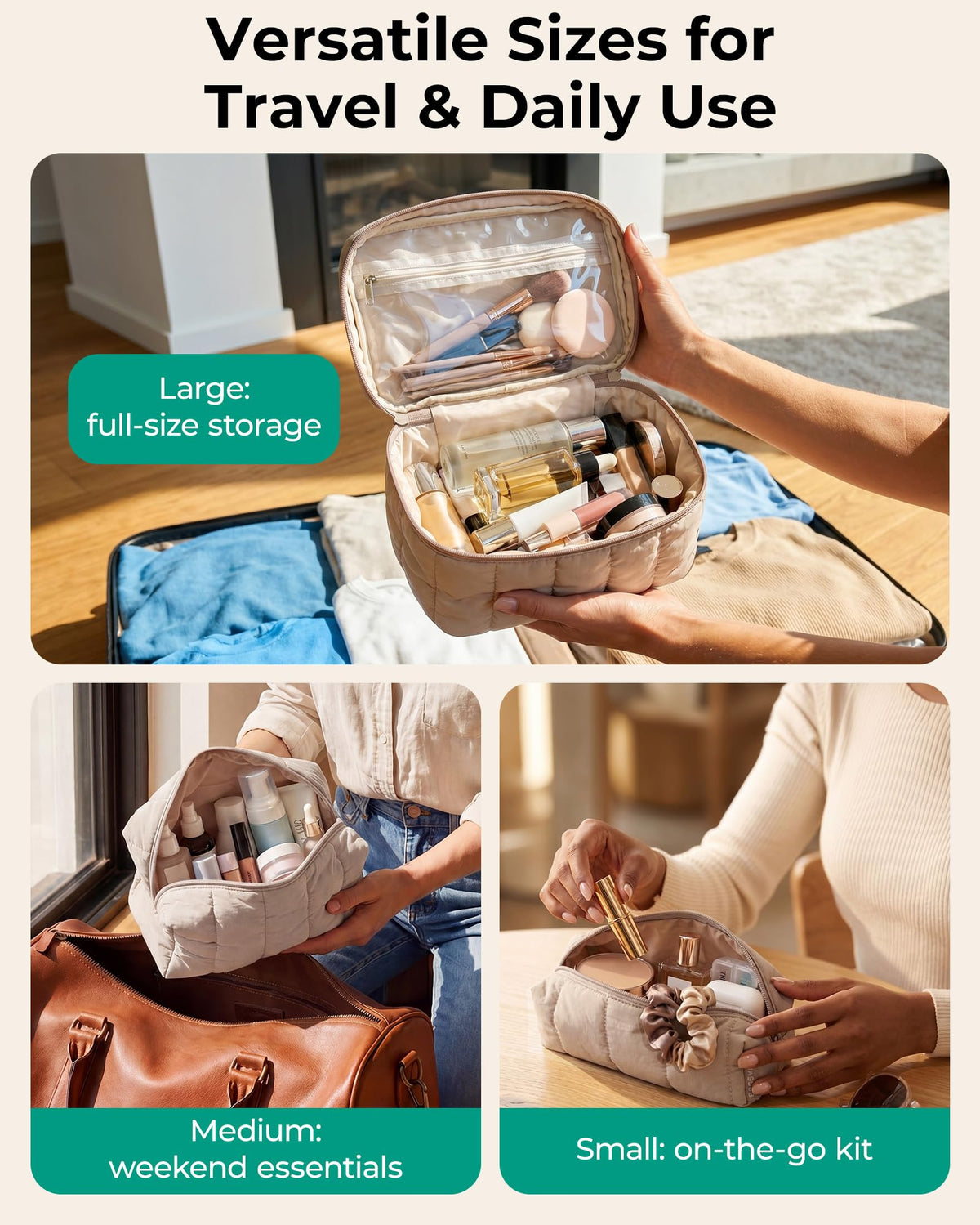 Three-Piece Padded Cosmetic Bag Set