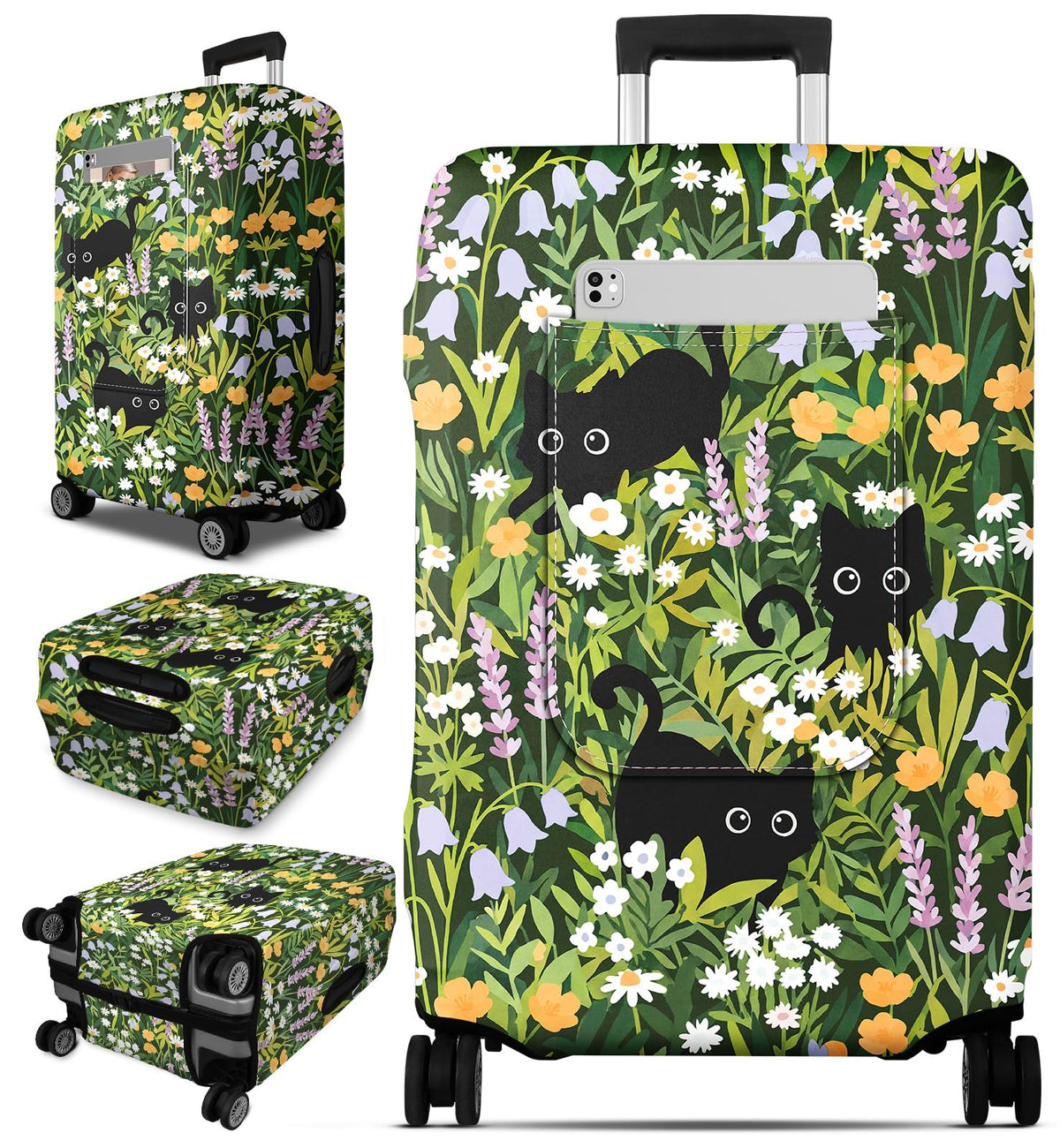 Patterned Suitcase Cover with Storage Pocket