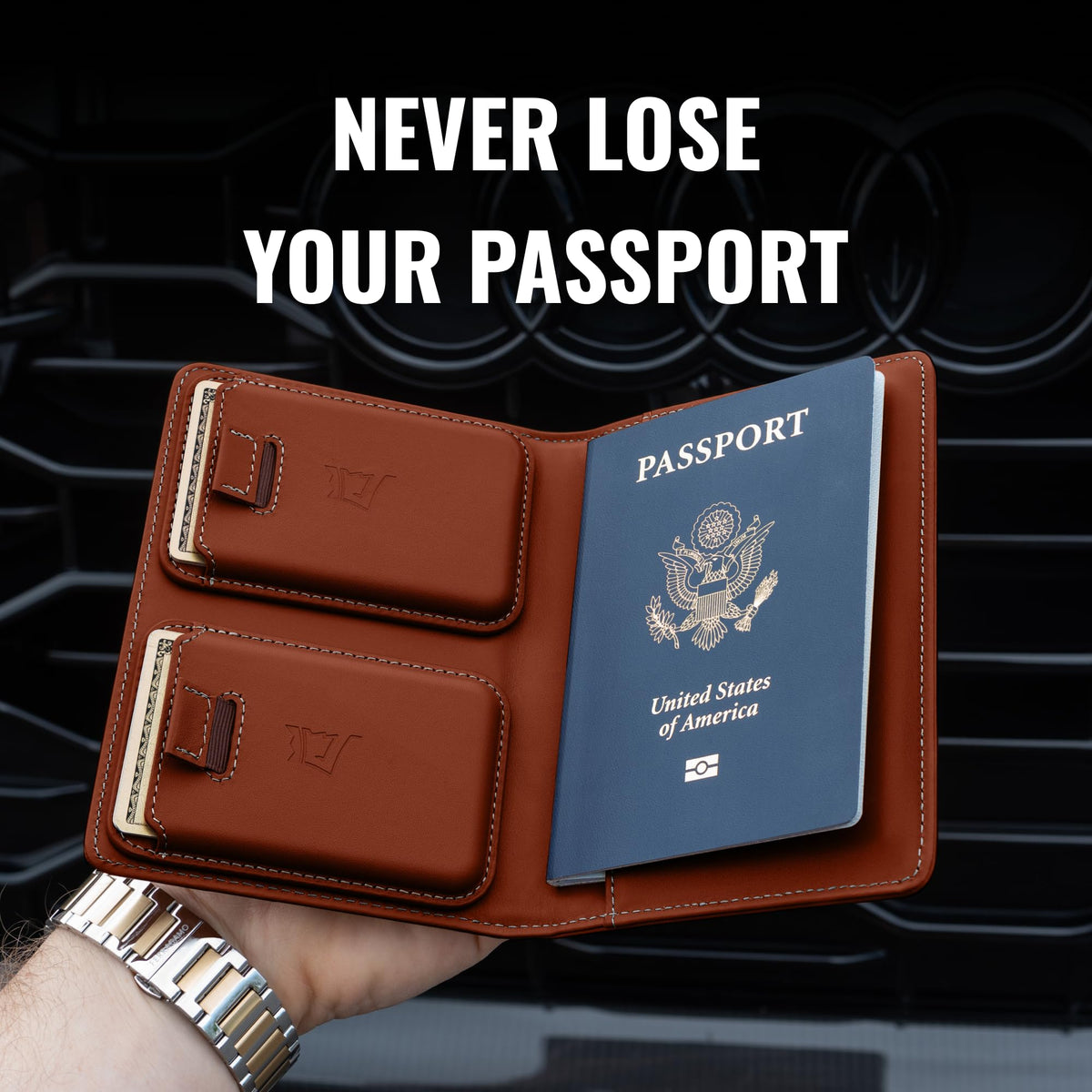 Leather RFID Passport Wallet with Tracker Pocket