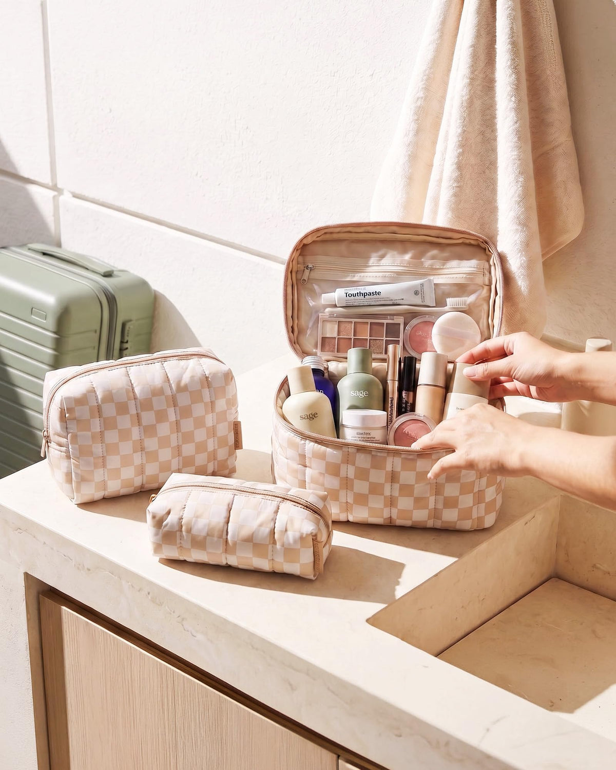 Three-Piece Padded Cosmetic Bag Set