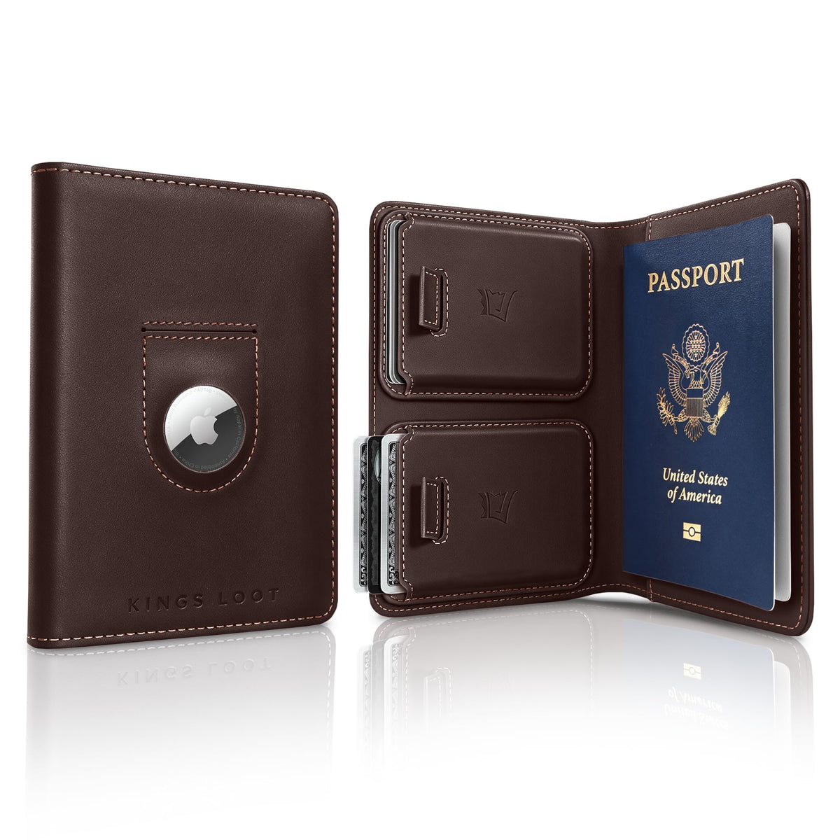 Leather RFID Passport Wallet with Tracker Pocket