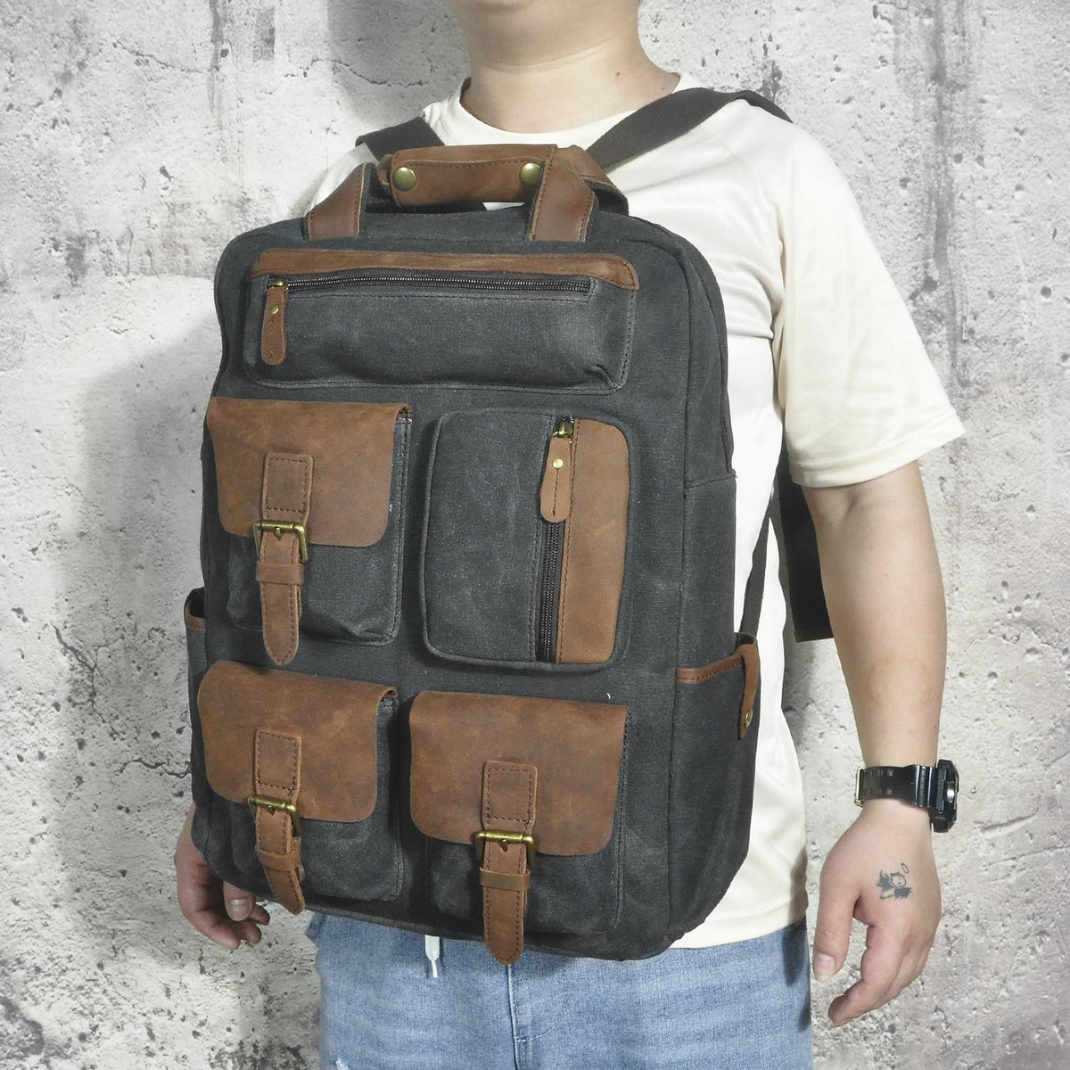 Canvas and Leather Travel Backpack