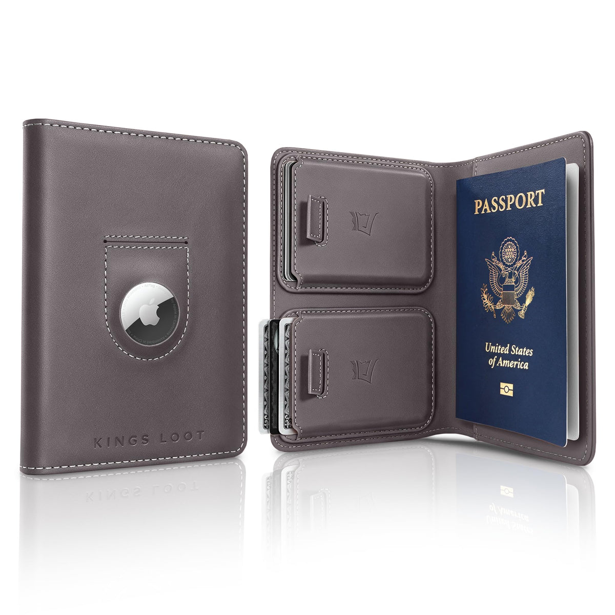 Leather RFID Passport Wallet with Tracker Pocket