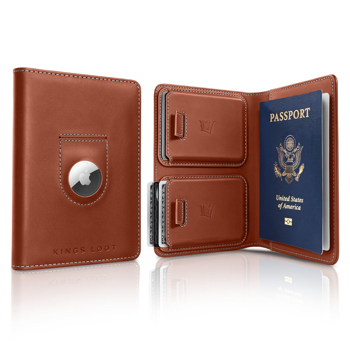 Leather RFID Passport Wallet with Tracker Pocket