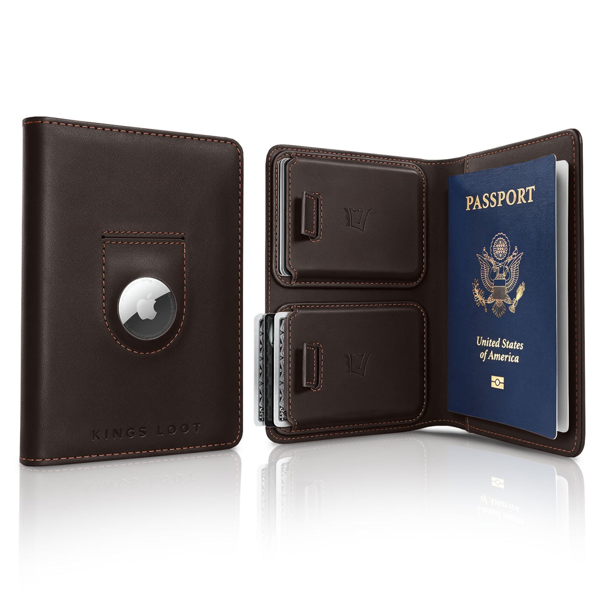 Leather RFID Passport Wallet with Tracker Pocket