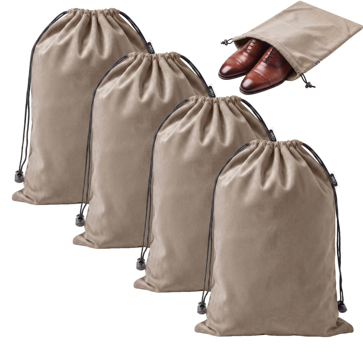 Four-Pack Flannel Drawstring Shoe Bags