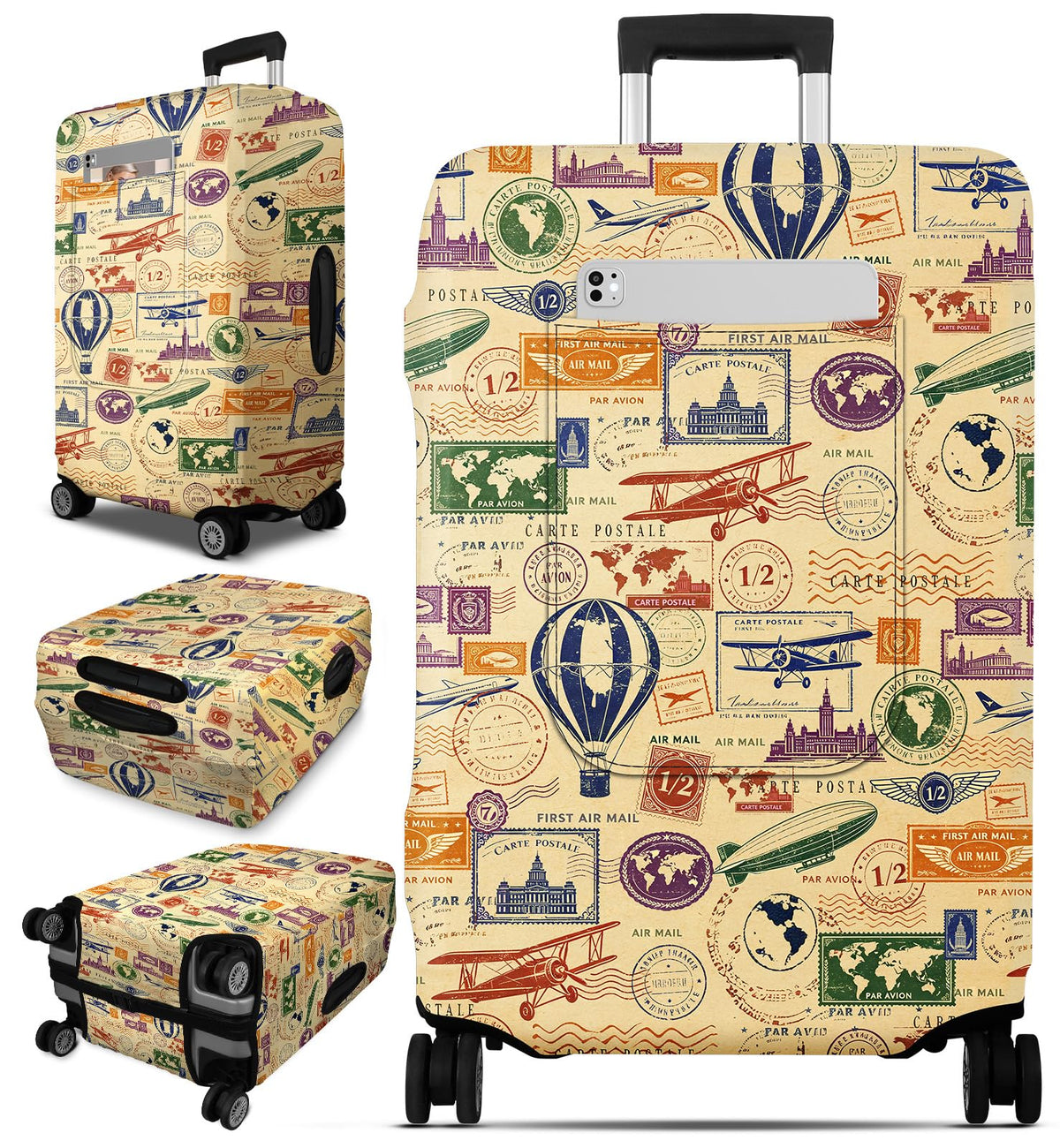 Patterned Suitcase Cover with Storage Pocket